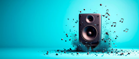 Speaker system for music in colorful background. Sound and audio equipment.の素材