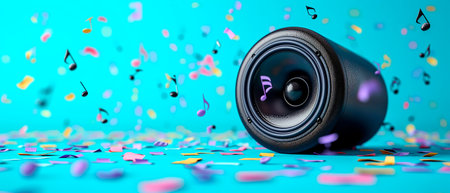 Speaker system for music in colorful background. Sound and audio equipment.の素材