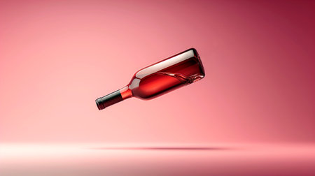 Wine bottle for mock up floating over plane rose background.の素材