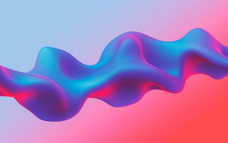 3D futuristic render of colorful shaped waves. Wallpaper header for business technology presentation concept.の素材