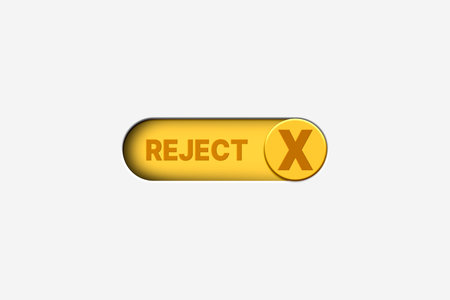 3D illustration of yellow button switching on to reject project. Document Management System. DMS....