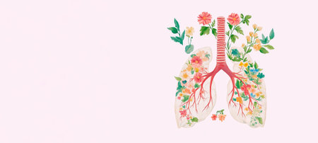 Colorful illustration design of flowers with the shape of human lungs. Allergies, asthma, organs donation and health concept. The harm of smoking to humans.の素材