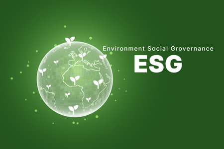 ESG icon green earth concept for Environment Society and Sustainable Governance of the world. Green business natural environment. Save planet.の写真素材