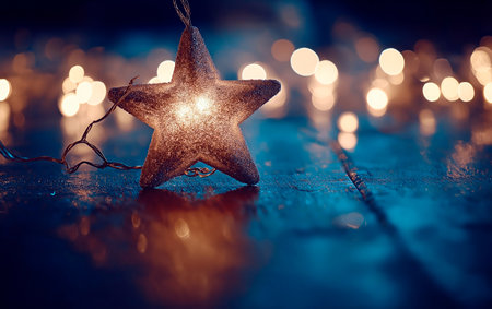 christmas star on bokeh lights background. christmas decorationの素材