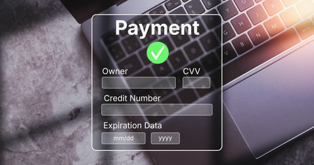 Laptop with banking interface on for financial transaction. Online shopping concept. Finance transfer.の写真素材