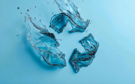 Recycle symbol made from water against blue background with copy space. Future is green.の素材