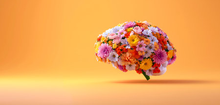 Human brain made of butterflies against purple background. Self care and mental health concept. Creative mind, Alzheimer and dementia.の素材