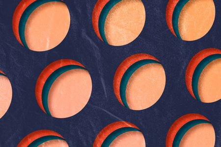 Vibrant abstract geometric pattern in blue tones. Retro graphic design element circles style. Design for banner, header, website, flyer and social media post.の写真素材