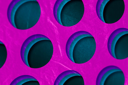 Vibrant abstract geometric pattern in purple tones. Retro graphic design element circles style. Design for banner, header, website, flyer and social media post.の写真素材