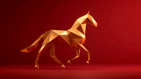 Happy Chinese New Year header with gold horse over vibrant red background. Chinese zodiac lunar calendar animal. Year of the horse.の素材