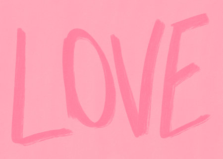 LOVE lettering against pink background for Valentine's Day postcard design. Postcard and banner website for Valentine's Day, wedding and romantic details.の写真素材