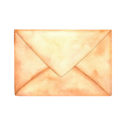 Hand-drawn watercolor illustration. A close vintage envelope. Postal envelope for letters. Retro paper envelope. Craft paperの写真素材