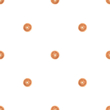 Seamless pattern with Chinese coins. Simple oriental background. Chinese New Year. Hand-drawn...