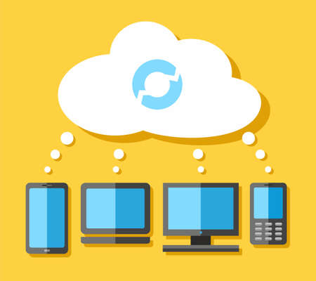 Cloud Computing. Color flat illustration with the cloud, your computer and phone. Vector picture.
