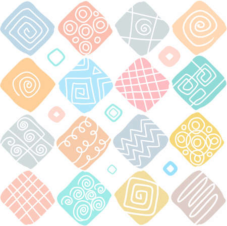 Squares, pattern, seamless background, white, color. Colored, ornamental squares in the form of peppermint patties on a white background.のイラスト素材