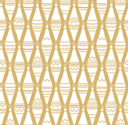 Golden background with white Christmas decorations, seamless. Golden seamless background with white Christmas decorations, icicles. New Year and Christmas. Print.のイラスト素材