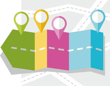 Arrow, road, map, route, object, icon, destination, color, flat. Colored arrow in the form of roads, divided into several non-ferrous sectors. Colored, flat illustration.のイラスト素材