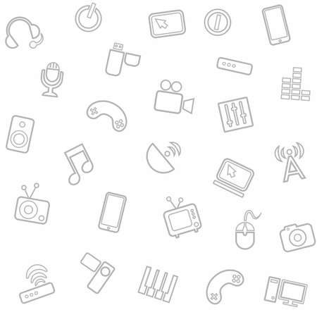 Background media, computer, video, seamless, white. Vector seamless background with pictures media....