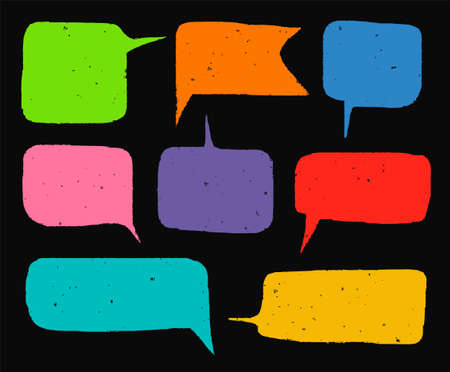 Frame-cloud, rectangular, colored. Vector frame with a worn effect. Colored, flat images on a black background.のイラスト素材