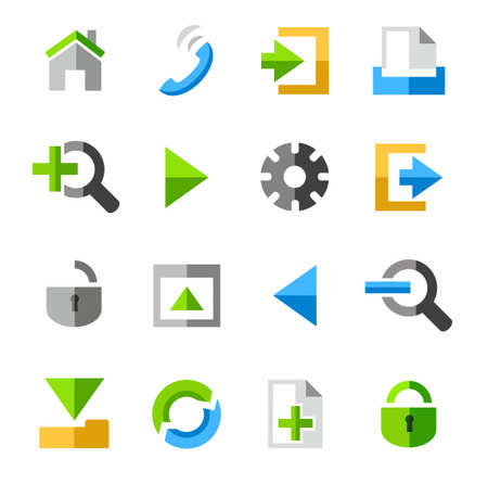 Internet and Toolbar icons, colored. Vector Internet icons and toolbar, colored, flat.のイラスト素材