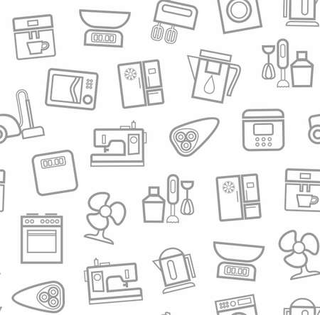 Appliances, background, seamless, white. Vector grey outline icons appliances for home and kitchen on a white background.のイラスト素材