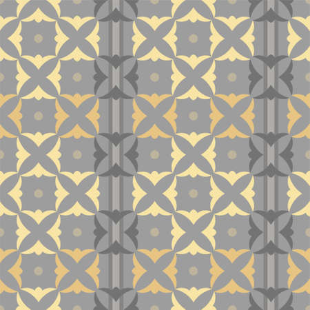 Pattern squares shamrocks, gold on grey. Abstract seamless pattern with gray stripes and gold squares from shamrocks .. For printing and textile prints.のイラスト素材