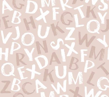 English letters, light, vector. Vector seamless gray-pink background with English letters. The imitation of the texture of crayons and pencils. Flat style. For the decoration.のイラスト素材