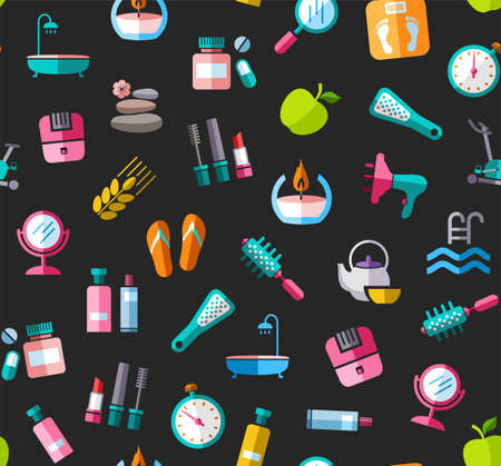 Beauty and health, background, seamless, color, black, vector.のイラスト素材