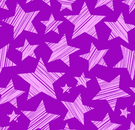 Pink stars, purple background, seamless, vector.のイラスト素材