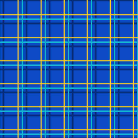Seamless checkered background, thin lines, blue, vector. Yellow and thin blue lines. Geometric, vector decor.のイラスト素材