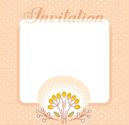 Invitation, flower and berries, pink, vector. Color, flat card. Twigs with yellow and blue berries on a pink background. Vector picture. The invitation to the event. The inscription in Russian.のイラスト素材