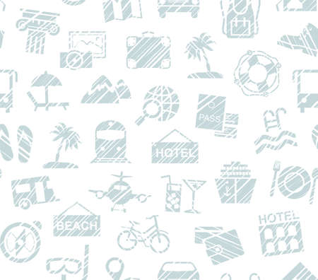 Travel, vacation, Hiking, leisure, seamless pattern, pencil shading, white, vector.のイラスト素材