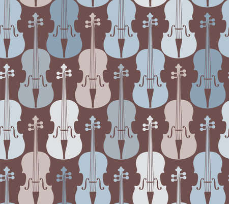 Violins, seamless pattern, gray. Gray and blue violins on a dark field. Color, flat decor. Vector.のイラスト素材