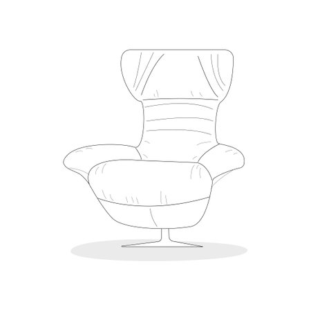 linear drawing of an armchair on a stand with a high back wall on a white backgroundのイラスト素材