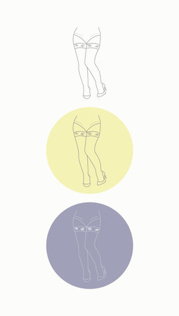linear icon of women's stockings with lace trim in color variations for the design of social networks, sites, signs, stories, gifts, invitations, labels, logoのイラスト素材