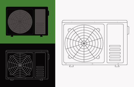 linear icon of the outdoor unit of the air conditioner in different colors for interior design, social networks, logo, labels, postcards, instructions, posters, signs, advertisingのイラスト素材