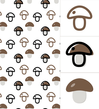 linear and flat icons of mushroom, pattern for web design, packaging, applications, bedding, coloring, design.のイラスト素材