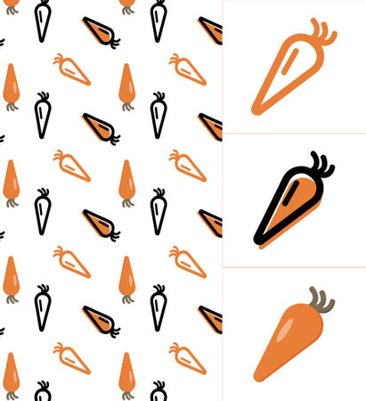 linear and flat icons of carrot, pattern for web design, packaging, applications, bedding, coloring, design.のイラスト素材