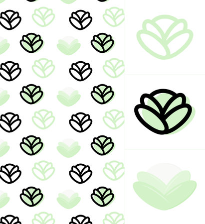 linear and flat icons of white cabbage, pattern for web design, packaging, applications, bedding, coloring, design.のイラスト素材