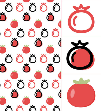 linear and flat icons of tomato, pattern for web design, packaging, applications, bedding, coloring, design.のイラスト素材