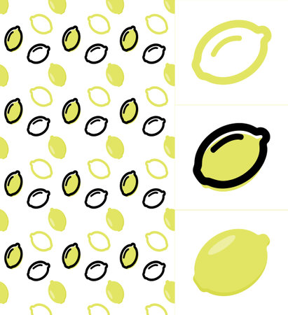 linear and flat icons of lemon, pattern for web design, packaging, applications, bedding, coloring, design.のイラスト素材