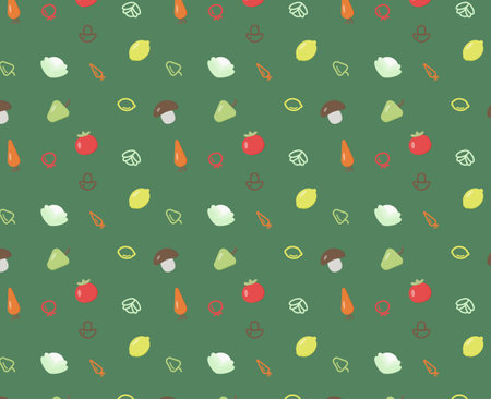 a pattern of linear, flat vegetables and fruits for design, web, social networks, postcards, textiles, books, coloring books, clothes, backgrounds, wallpapersのイラスト素材