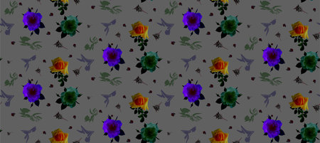 floral seamless pattern on gray background for wallpaper, testille, backdrop, photo zone, wrapping paper, postcards, poster, apparel, designの写真素材