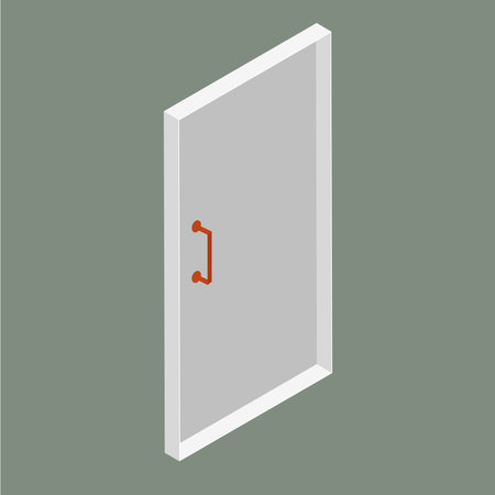 doorway with a metal door and a red handle in an isometric view, isolated on a plain background, 3D viewのイラスト素材