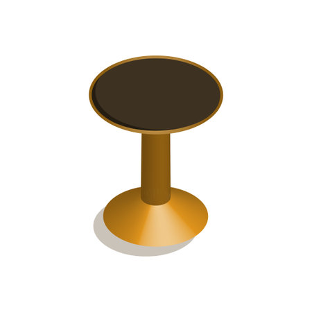round bar stool, stool, on a metal one leg, spinning, copper color for design, icons, modeling, sitting, furniture design in an isometric projection, top view.のイラスト素材