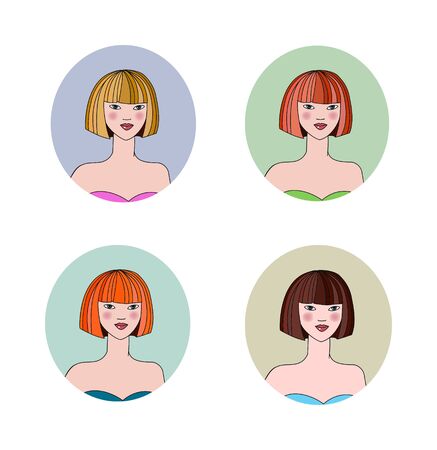 pretty girls faces for avatar. isolated on color backgroundのイラスト素材