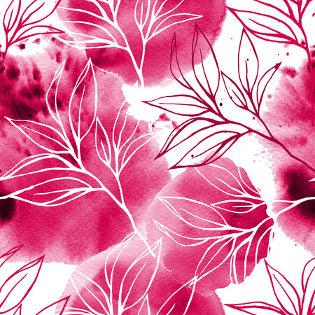 Watercolor and floral pattern. Grunge background on whiteの写真素材