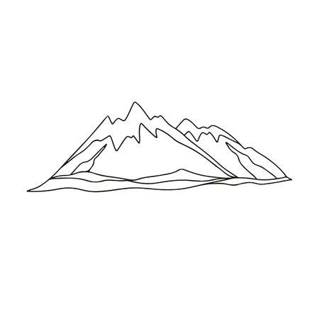 stylized mountains as a design element. Hand drawn line art. Hills in sketch style. Isolated on white のイラスト素材