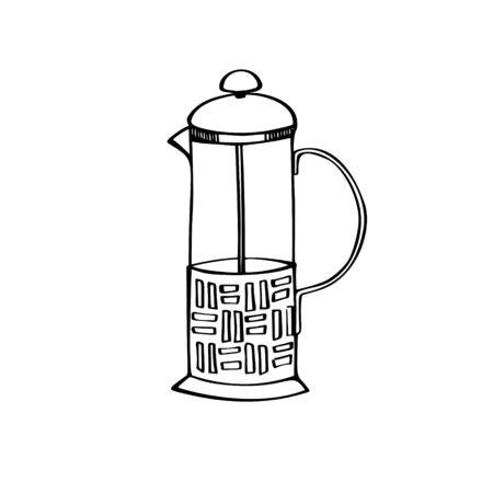 Traditional coffee maker. Hand drawn element. Sketch style. Line art. Vector illustration. Isolated on white backgroundのイラスト素材