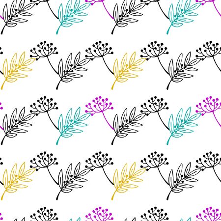 Floral abstract seamless pattern with hand drawn leaves. Line art sketch style. Vector background on white.のイラスト素材